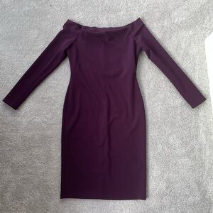 Beautiful plum purple off the shoulder midi dress